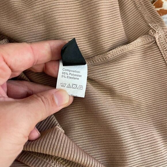 SHEIN M Medium Bodycon Strappy Midi Dress Brown Ribbed Knit - Picture 7 of 7